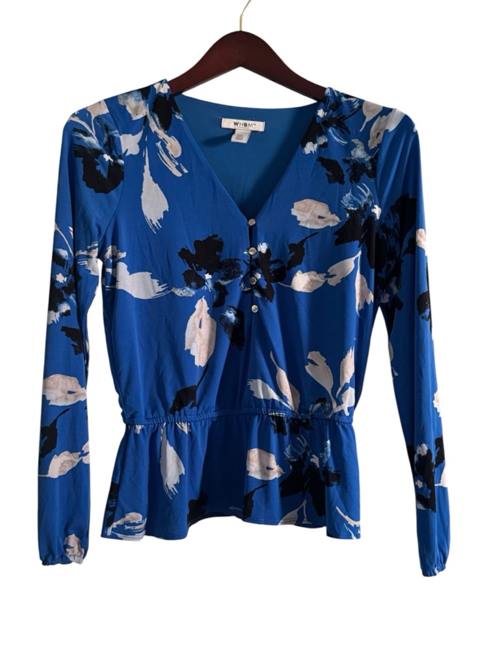 WHBM Blue Floral Peplum Blouse Size Small